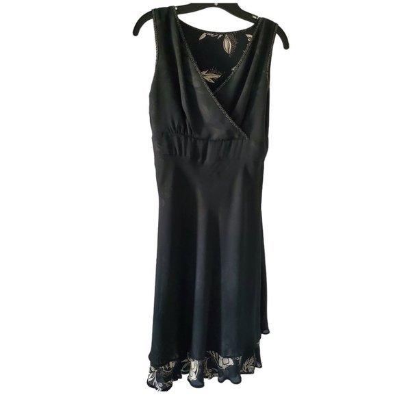 Petite Sophisticate Floral Faux Wrap V-neck Silk Dress | Like New | 4P | Black - Picture 7 of 13